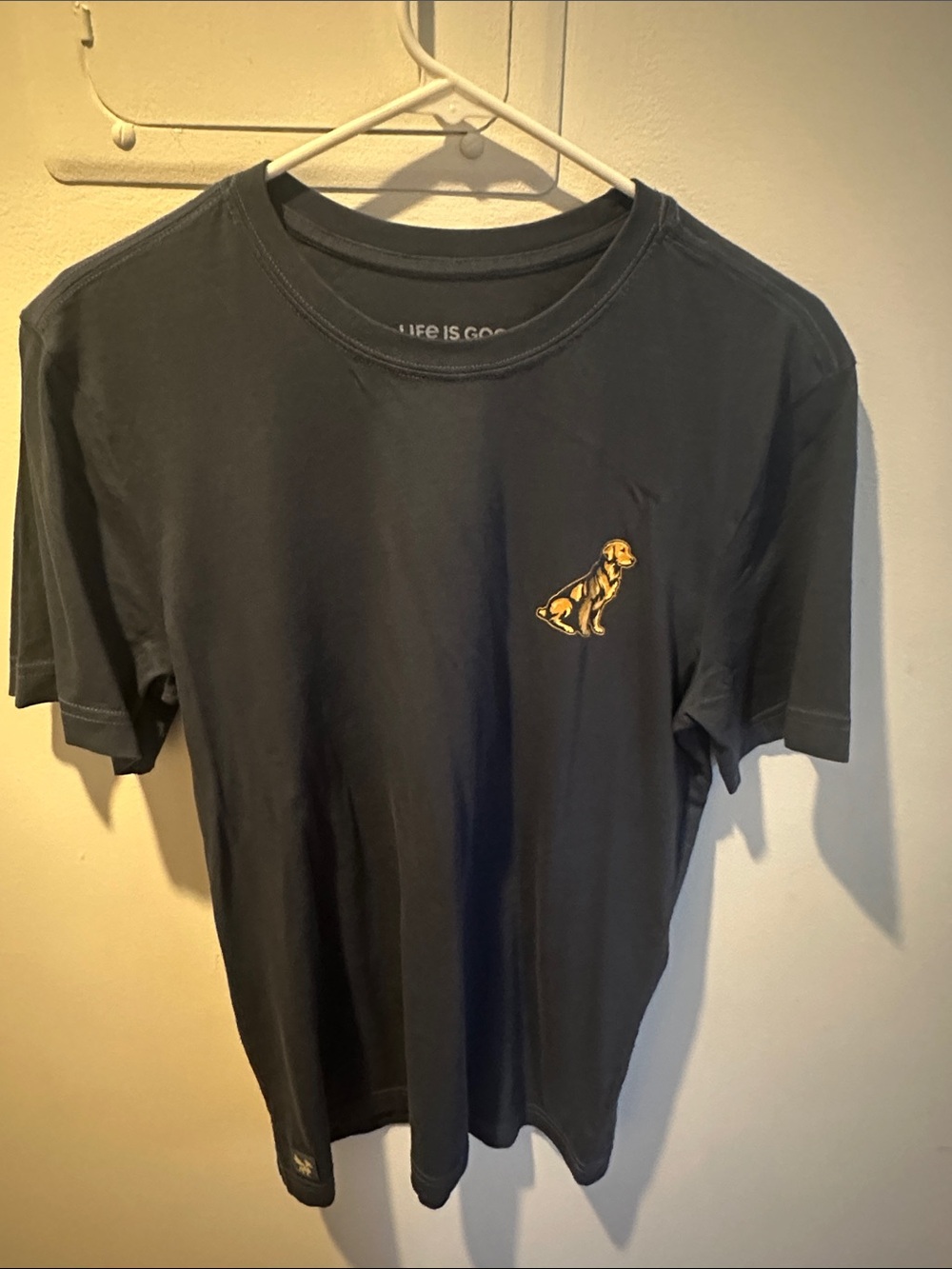 Life Is Good Men's Short Sleeve Tee - Navy with Yellow Dog Patch